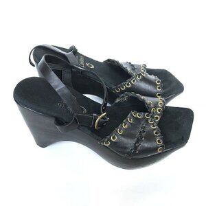 Calleen Cordero Black Leather Wood Heel Shoes 7